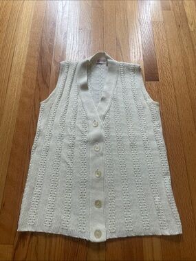 True VTG sweater Cream Cable Knit Button-Front Sweater Vest pointelle cardigan
